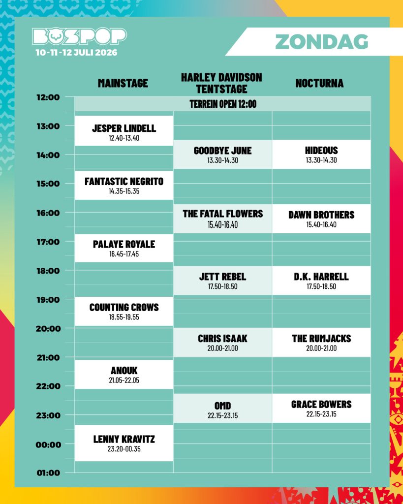 Tijdschema zondag